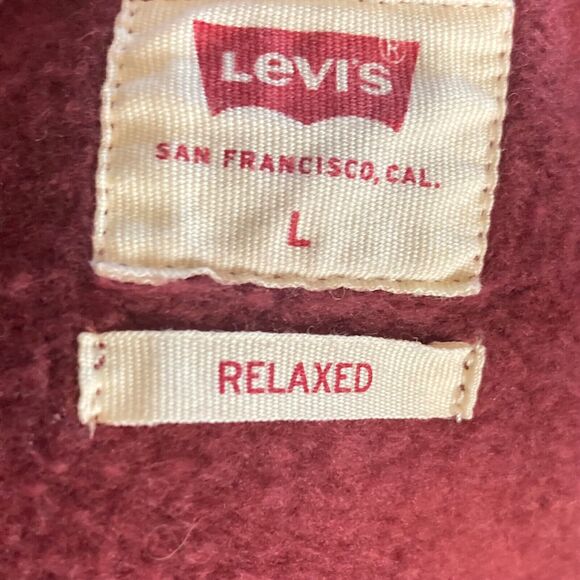 Levis Sweatshirt Mens Large Relaxed Fit Red Burgurdy Pullover Hoodie Comfort - Picture 5 of 8